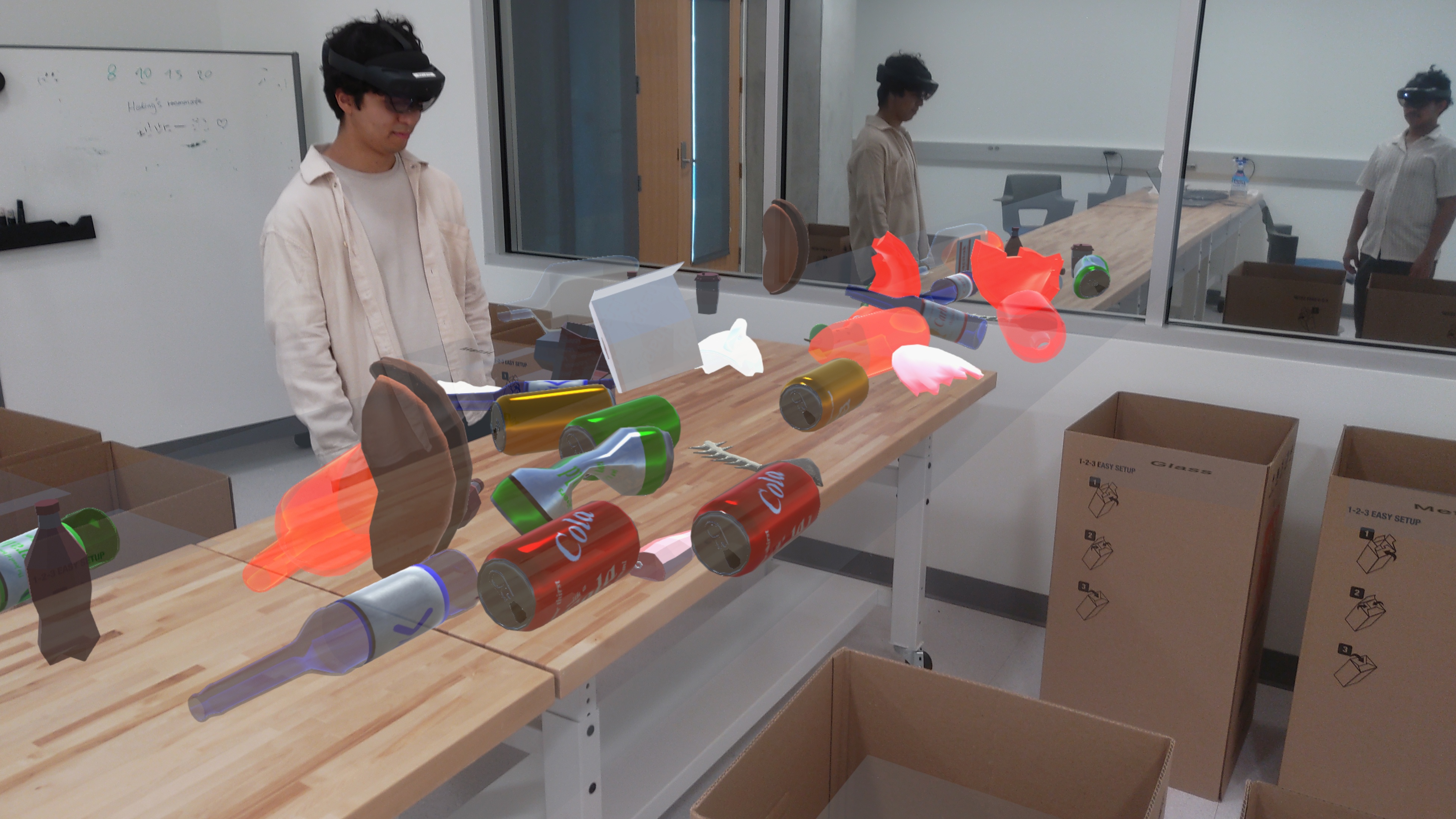 Participant using the shared-gaze AR system